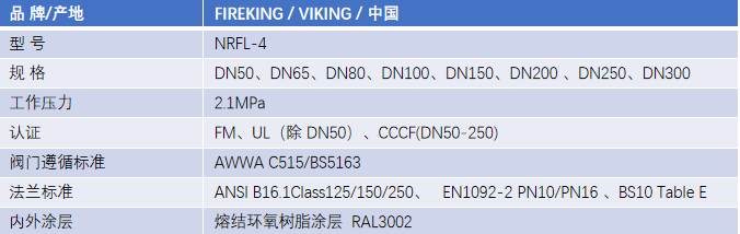 FM认证viking 威景弹性阀板暗杆闸阀DN150